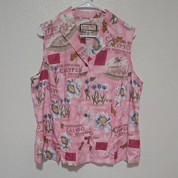 Jamaica Bay Tops - Pink Floral Sleeveless Blouse